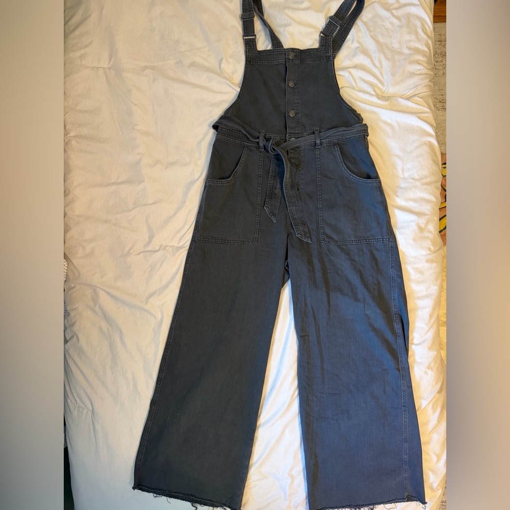 aerie Charcoal Cropped Wide-Leg Utility Jumpsuit